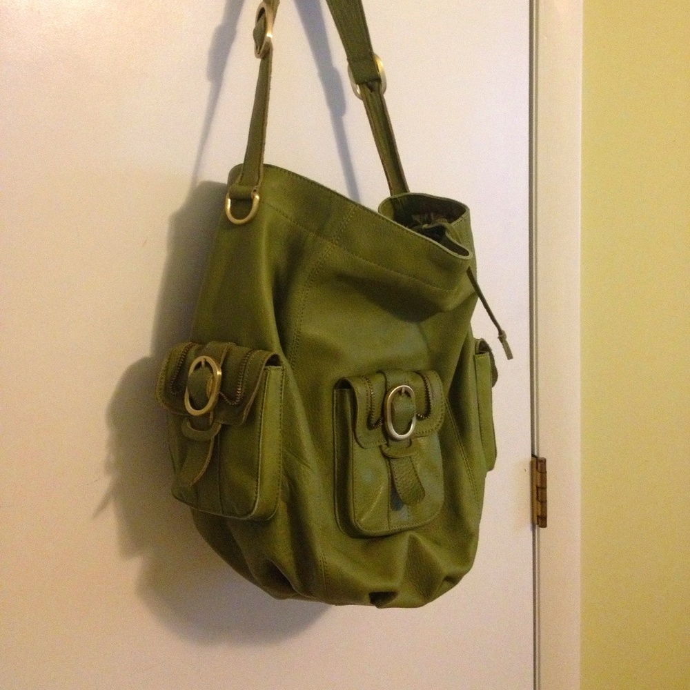 Rough Roses Lime Green Leather Purse